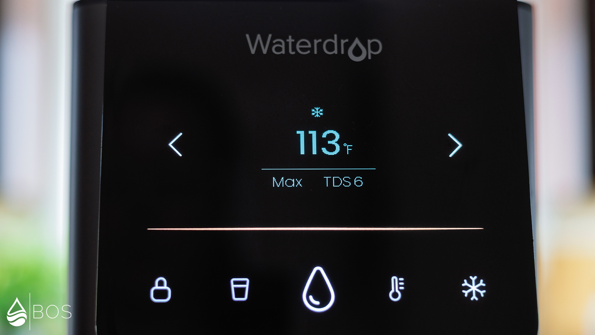 Waterdrop A1 Touchscreen Showing 113 °F Temperature Preset