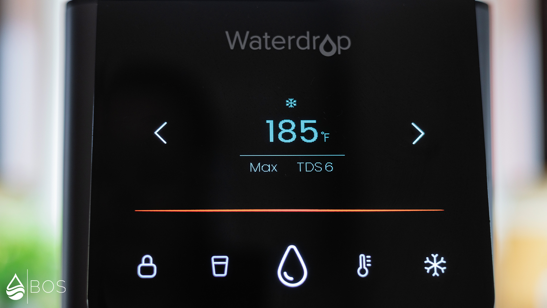 Waterdrop A1 Touchscreen Showing 185 °F Temperature Preset