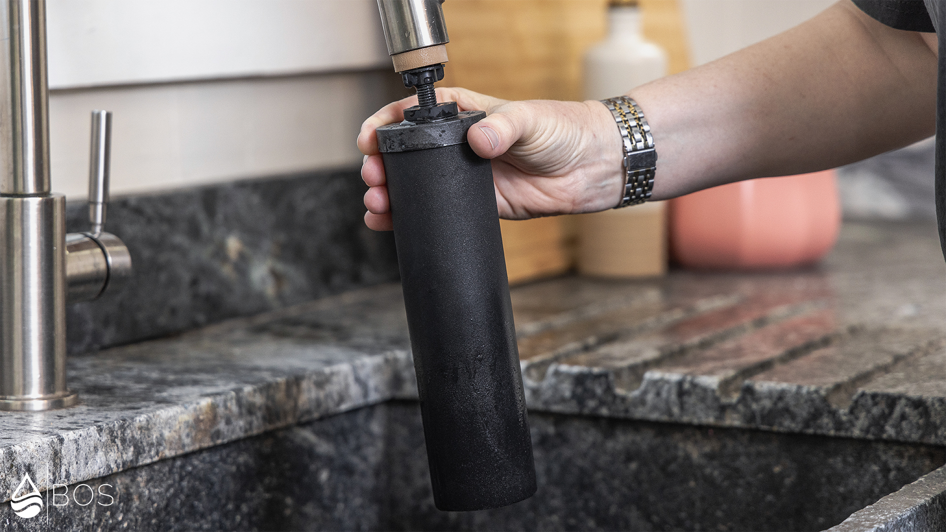 Big Berkey Priming Black Berkey Filter at Faucet