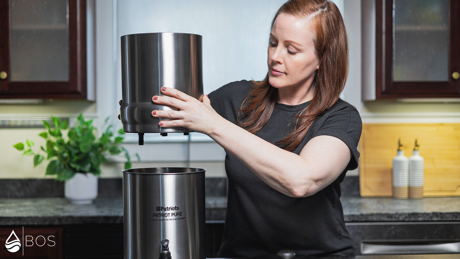 Patriot Pure Ultimate Water Filtration System Placing Upper Tank on Lower Tank