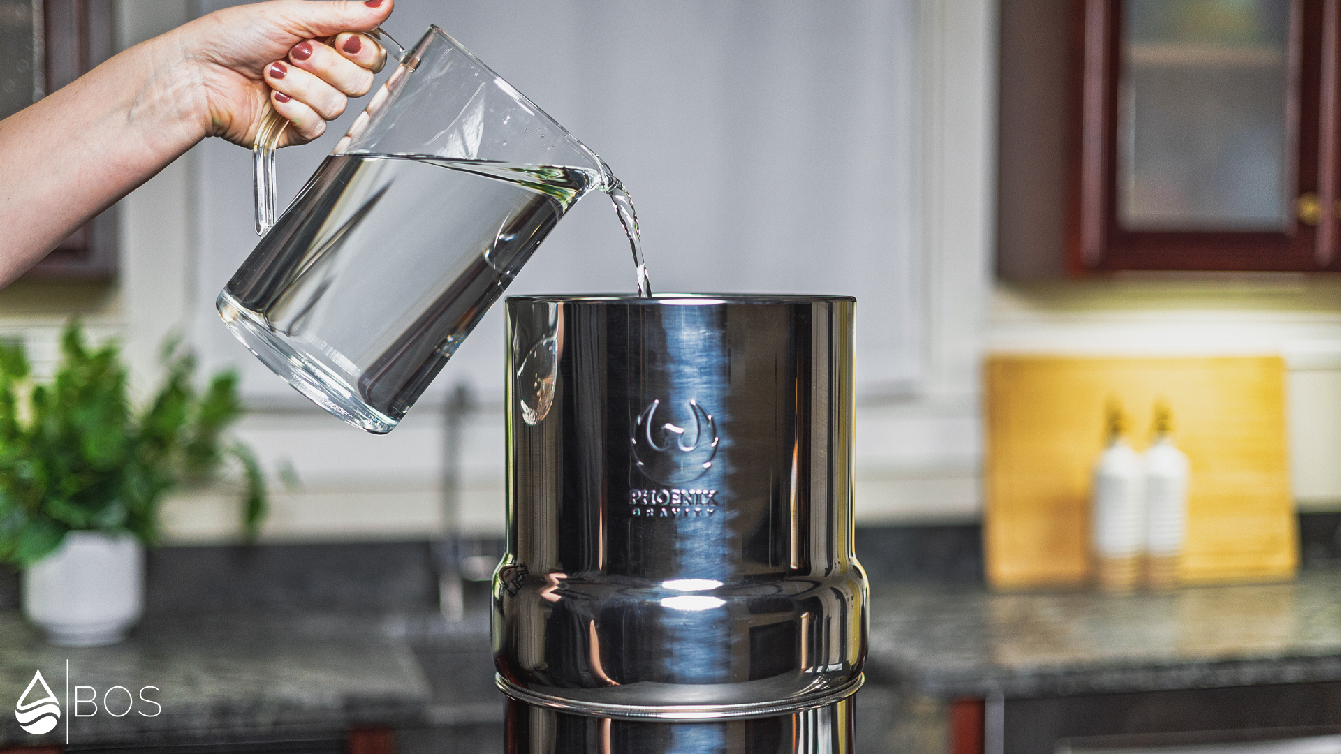 Custom Gravity Water Filter Combo Filling Upper Tank Using Pitcher