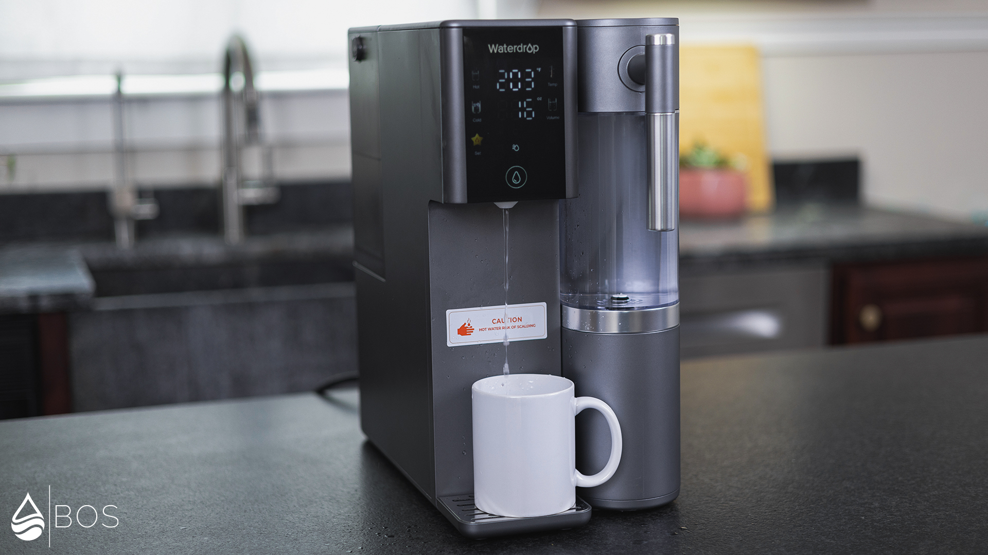 Waterdrop A2 Dispensing Hot Water into Mug