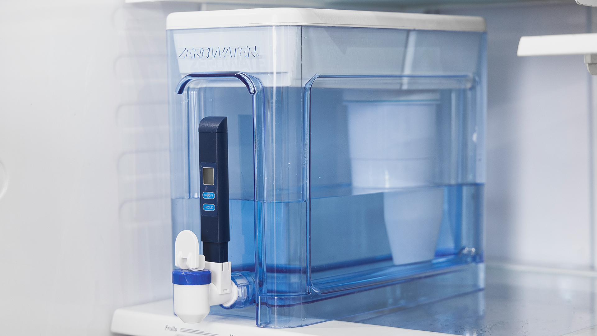 ZeroWater 32 Cup Ready-Read at Fridge Shelf Edge for Dispensing
